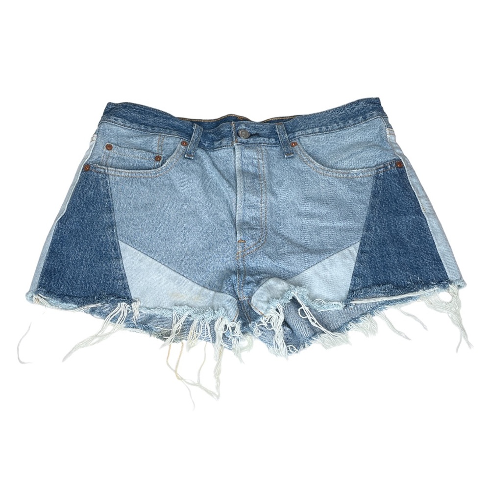 Levi’s 501 Patchwork High Waisted Cutoff Jean Shorts Blue Size 32